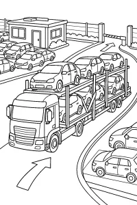 Camion bisarca nel deposito auto disegno da colorare PDF gratis