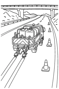 Camion che traccia le linee in autostrada disegno da colorare PDF gratis