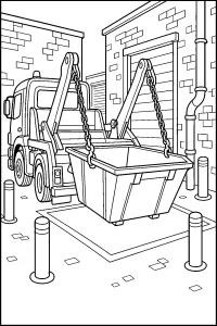 Camion con cassone sospeso nel vicolo disegno da colorare PDF gratis
