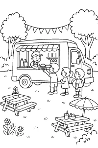 Festival del food truck al parco disegno da colorare PDF gratis