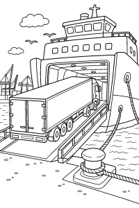 Camion embarquant sur un ferry dessin à colorier PDF gratuit