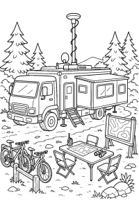 Camion centro di comando nel bosco disegno da colorare PDF gratis