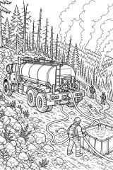 Camion cisterna dei vigili del fuoco nel bosco disegno da colorare PDF gratis