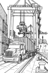 Camion portacontainer sotto gru portuali disegno da colorare PDF gratis