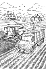 Grain Truck Beside a Combine Harvester coloring page free PDF