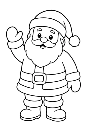 Disegno da colorare di Babbo Natale in piedi che saluta con una mano