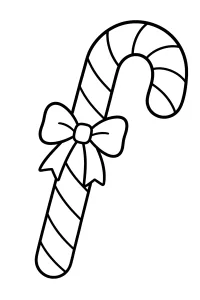 Candy Cane with a Bow coloring page free PDF