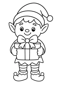 Christmas Elf with a Gift coloring page free PDF