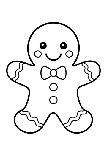 Boneco de gengibre sorridente com gravata-borboleta, botões e glacê ondulado