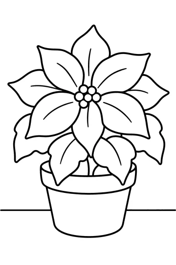 Coloriage d’un poinsettia aux feuilles pointues dans un pot