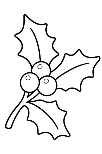 Coloriage d'une branche de houx avec des feuilles pointues et trois grosses baies