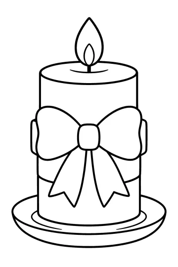 Coloriage d'une bougie avec grand nœud, flamme et petite assiette