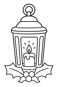 Lanterna di Natale con candela e agrifoglio disegno da colorare PDF gratis