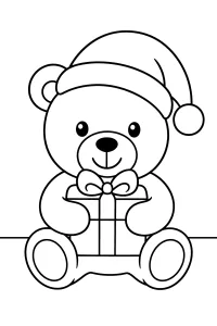Orsetto di Natale con regalo disegno da colorare PDF gratis