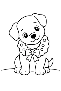 Cachorrinho com guirlanda e laço desenho para colorir PDF grátis