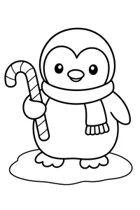 Pinguin mit Schal und Zuckerstange malvorlage kostenlos PDF