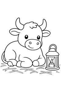 Bue del presepe con lanterna disegno da colorare PDF gratis