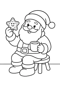Babbo Natale con biscotto a stella e tazza disegno da colorare PDF gratis