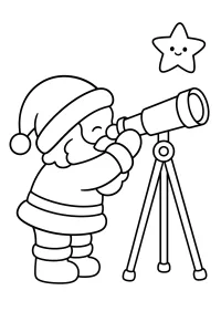 Babbo Natale con telescopio e stella disegno da colorare PDF gratis