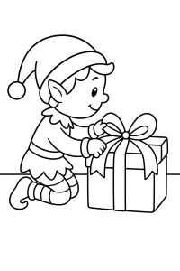 Christmas Elf with a Gift coloring page free PDF