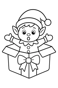Kerstelf in een cadeaudoos kleurplaat gratis PDF