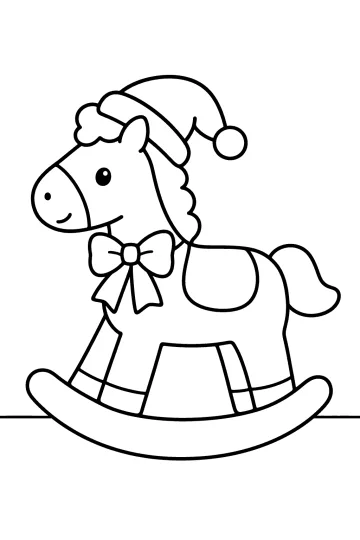 Caballo balancín con lazo al cuello y gorro de Navidad