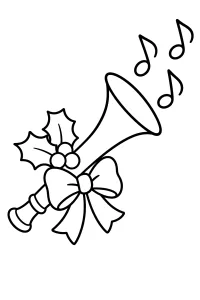 Tromba natalizia con fiocco e agrifoglio disegno da colorare PDF gratis