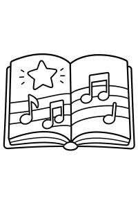 Libro di musica aperto con stella e note disegno da colorare PDF gratis