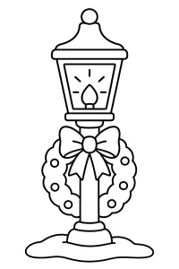 Réverbère de Noël avec couronne et nœud dessin à colorier PDF gratuit