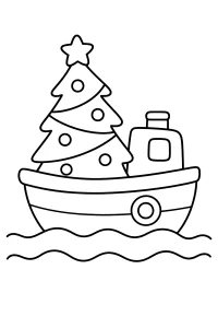 Barca con albero di Natale disegno da colorare PDF gratis