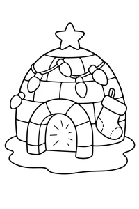 Christmas Igloo with Lights and Stocking coloring page free PDF