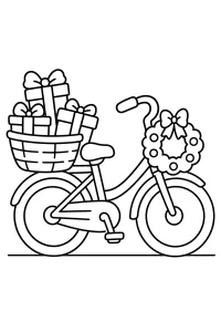 Bicicletta di Natale con regali e ghirlanda disegno da colorare PDF gratis
