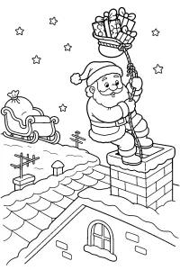 Babbo Natale sul camino con sacco di regali disegno da colorare PDF gratis