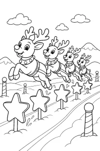 Renne che saltano stelle sulla pista disegno da colorare PDF gratis