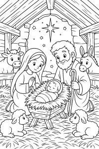 Presepe con Gesù Bambino nella stalla disegno da colorare PDF gratis
