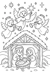 Angeli sopra il presepe disegno da colorare PDF gratis