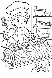 Pasticcere con tronchetto di Natale disegno da colorare PDF gratis