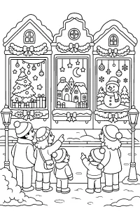 Vetrine natalizie da colorare disegno da colorare PDF gratis