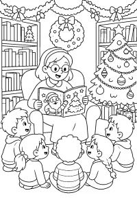Bibliotecaria legge una storia di Natale disegno da colorare PDF gratis