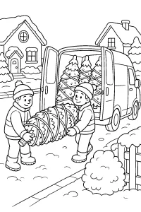 Furgone con alberi di Natale da colorare disegno da colorare PDF gratis