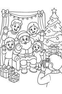 Foto di Natale con Babbo Natale e bambini disegno da colorare PDF gratis