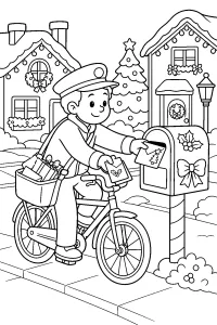 Postino di Natale in bicicletta disegno da colorare PDF gratis