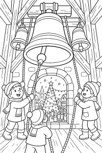 Children Ringing Christmas Bells coloring page free PDF
