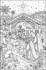 Natività con Re Magi sotto la stella cometa disegno da colorare PDF gratis