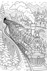 Treno di Natale con regali e folletti disegno da colorare PDF gratis