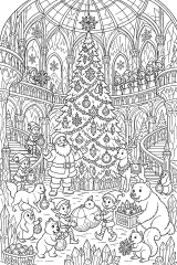 Babbo Natale nel palazzo di ghiaccio natalizio disegno da colorare PDF gratis