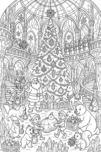 Babbo Natale nel palazzo di ghiaccio natalizio disegno da colorare PDF gratis
