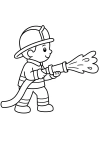 Bombero con manguera contra incendios dibujo para colorear PDF gratis