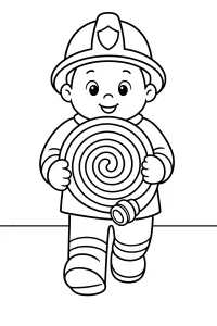 Firefighter Holding a Rolled Hose coloring page free PDF