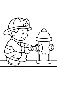 Bombero con hidrante dibujo para colorear PDF gratis